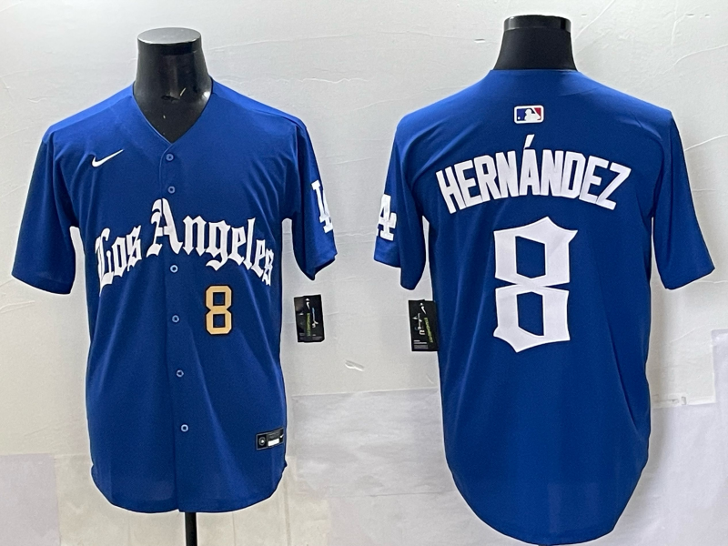 Men Los Angeles Dodgers #8 Hernandez Blue 2025 Nike MLB Jersey style 005->->